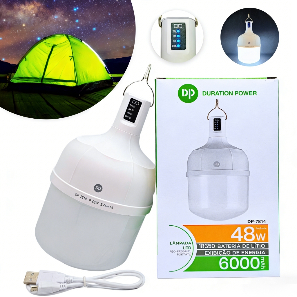 Lampião Led Potente Recarregável USb Camping Lâmpada Barraca Acampamento Pescaria Lamparina Camping Luz Emergência
