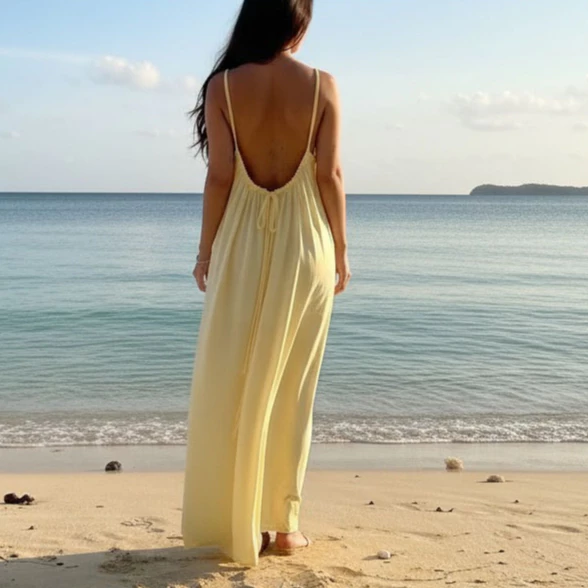 Vestido Longo Feminino Soltinho Leve Elegante Costa Nua Com Fenda Lateral Confortavel — imagem 1