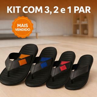 Chinelo Masculino Antiderrapante Kit Com 3 Pares, 2 Pares ou 1 Par Chinelo Masculino Correia Larga