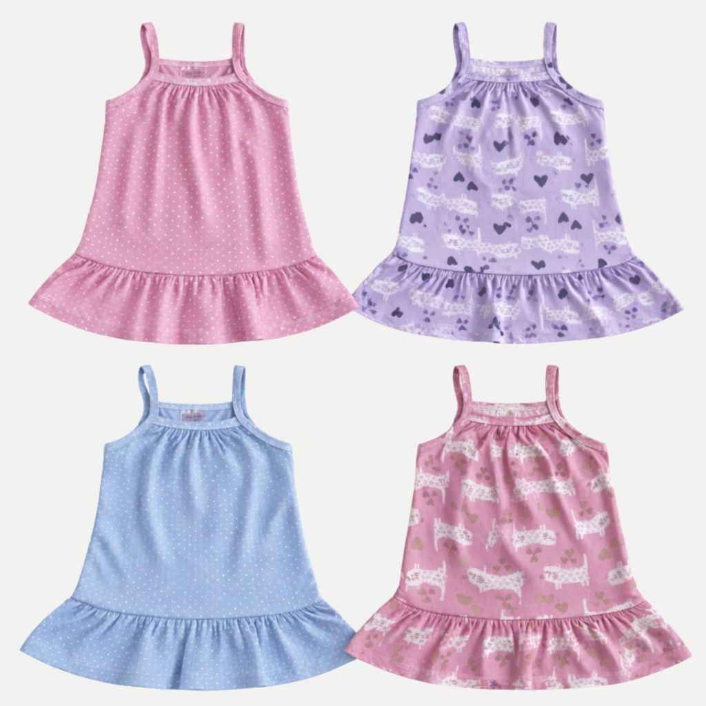 Kit 2 Vestidos Alcinha Verão Infantil Menina Alça Estampado