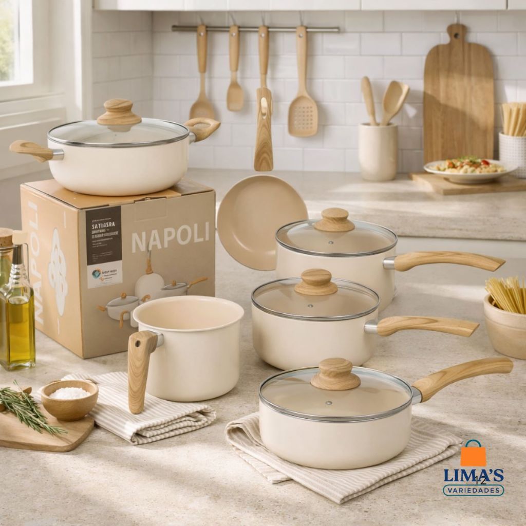 Imagem Jogo De Panelas 5 Peças Napoli Pequim Revestimento Cerâmico Antiaderente Tampa Vidro Alumínio Soft Touch