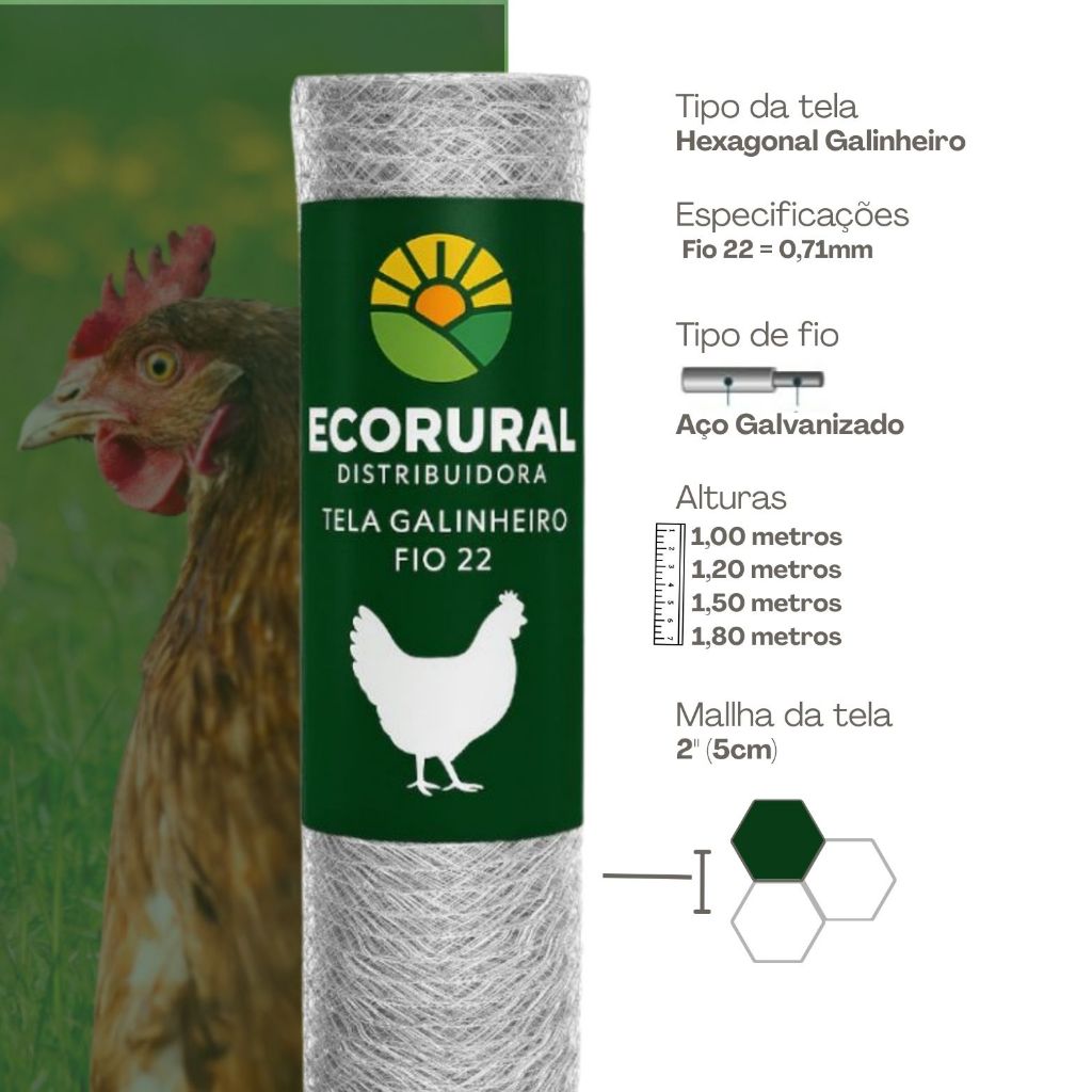 Tela Hexagonal Galinheiro Galvanizada 1,00 x 50m Cercamento e Delimitações De Àreas Rurais
