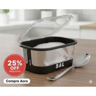 Saleiro de Bancada Plástico Cor Prata ou Preto com Tampa Fixa Lindo e Elegante em Oferta na Shopee