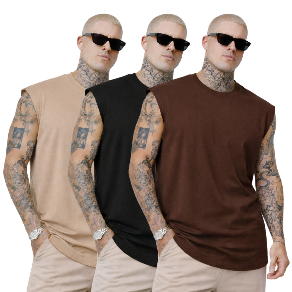 Kit 3 Camiseta Regata Oversized Camisa Streetwear Masculina em Oferta na Shopee