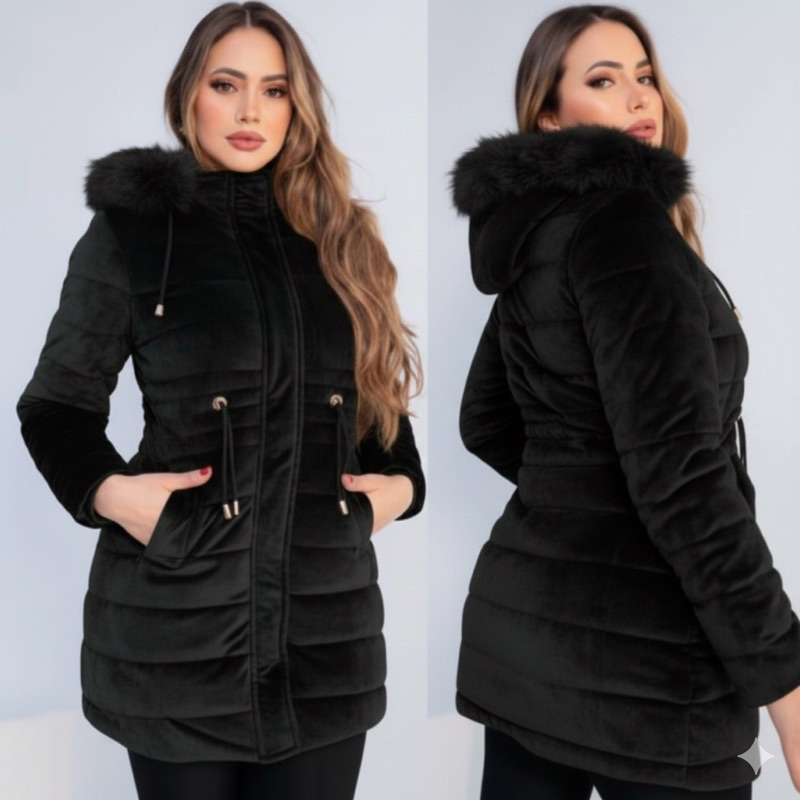 Jaqueta Plus size Parka Feminina Preta G1, G2, G3, G4, G5