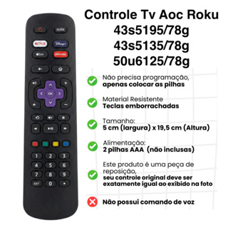 Controle Remoto TV Smart AOC Roku 32S5195/78G 43S5195/78G Netflix GloboPlay DAZN Deezer 9091