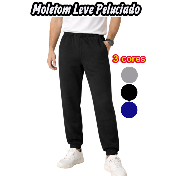 Calça Moletom Masculina Jogger Peluciada Leve Confortável Básica Com Bolso e Elástico Inverno