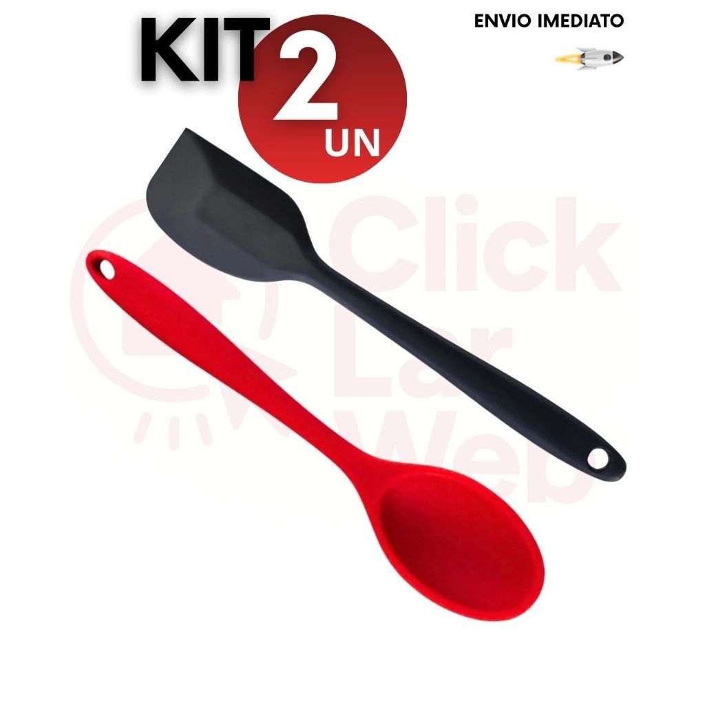 Kit 2, Kit 4 ou Kit 8 unidades Colher e Espátula de Silicone Resistência Praticidade Antiaderente Utilidade