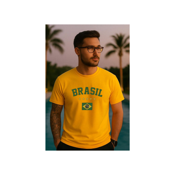 Camiseta Masculina Copa Do Mundo Algodão Casual Básica Seleção Brasileira Premium