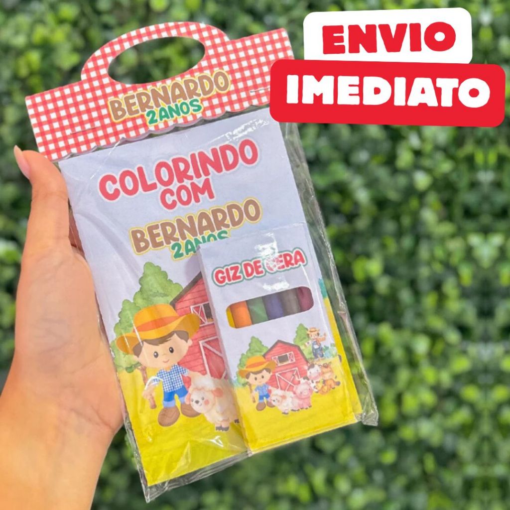 Kit de Colorir Giz de Cera Fazendinha Aquarela Personalizado | Desenho Lembrancinhas Festa  Pintura
