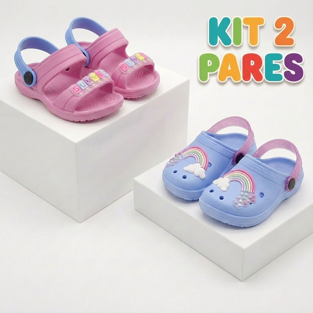 Kit Sandália Infantil Feminina Conforto e Leveza + Papete Infantil Menina Colorida Macia Verão