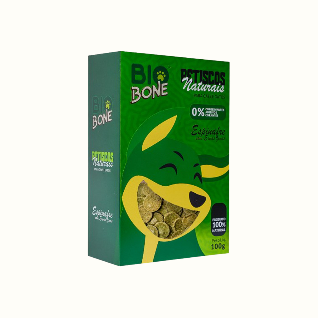 Petisco Natural Biobone Espinafre Ervas Finas 100% Saudável Sem Glúten Cães Gatos BioSnack