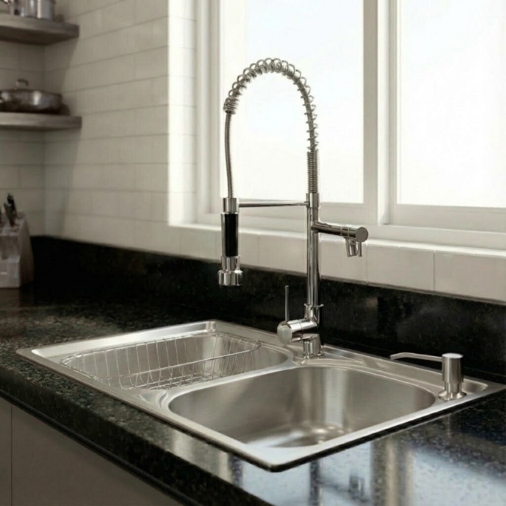 Kit Cuba Dupla Gourmet Aço Inox com acessórios78x43cm + Torneira Gourmet Monocomando