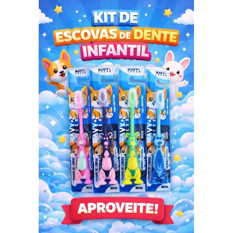 kits higiene infantil Escova de dente divertida kits com 2, 3 ou 4