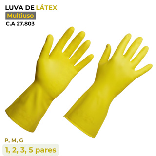 Luva Látex Amarela Multiuso Reutilizável Resistente Borracha EPI Cozinha Limpeza Antiderrapant Talge em Oferta na Shopee