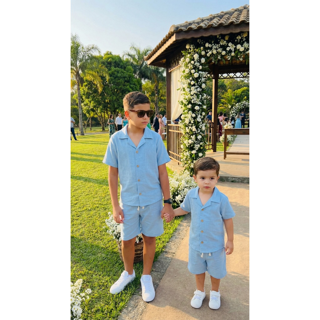 CONJUNTO DE MENINO INFANTIL EM LINHO DE 2 AO 14 ANOS