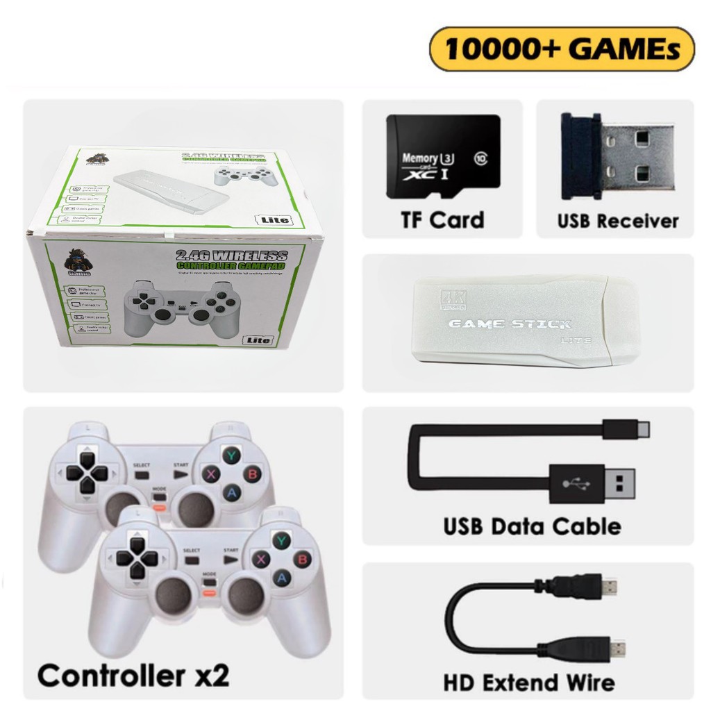 Imagem Videogame Stick 10mil 2 Controles Sem Fio Console Portatil Jogos Retro Antigo /A cor será enviada aleatoriamente