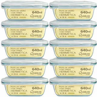 Kit 10 Potes de Vidro 640ml Hermético  Marmita de Vidro com Tampa Não Vaza em Oferta na Shopee
