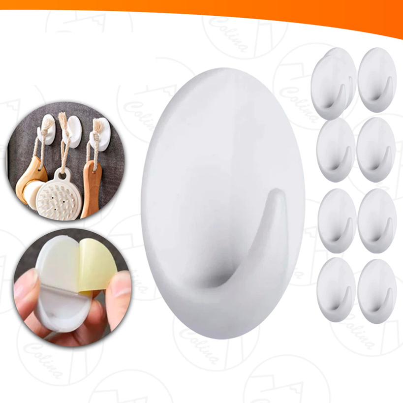 Kit 1/2/3/4/6/9/10 Ganchos Adesivo Plástico Branco Parede Toalha Cozinha Banheiro em Oferta na Shopee