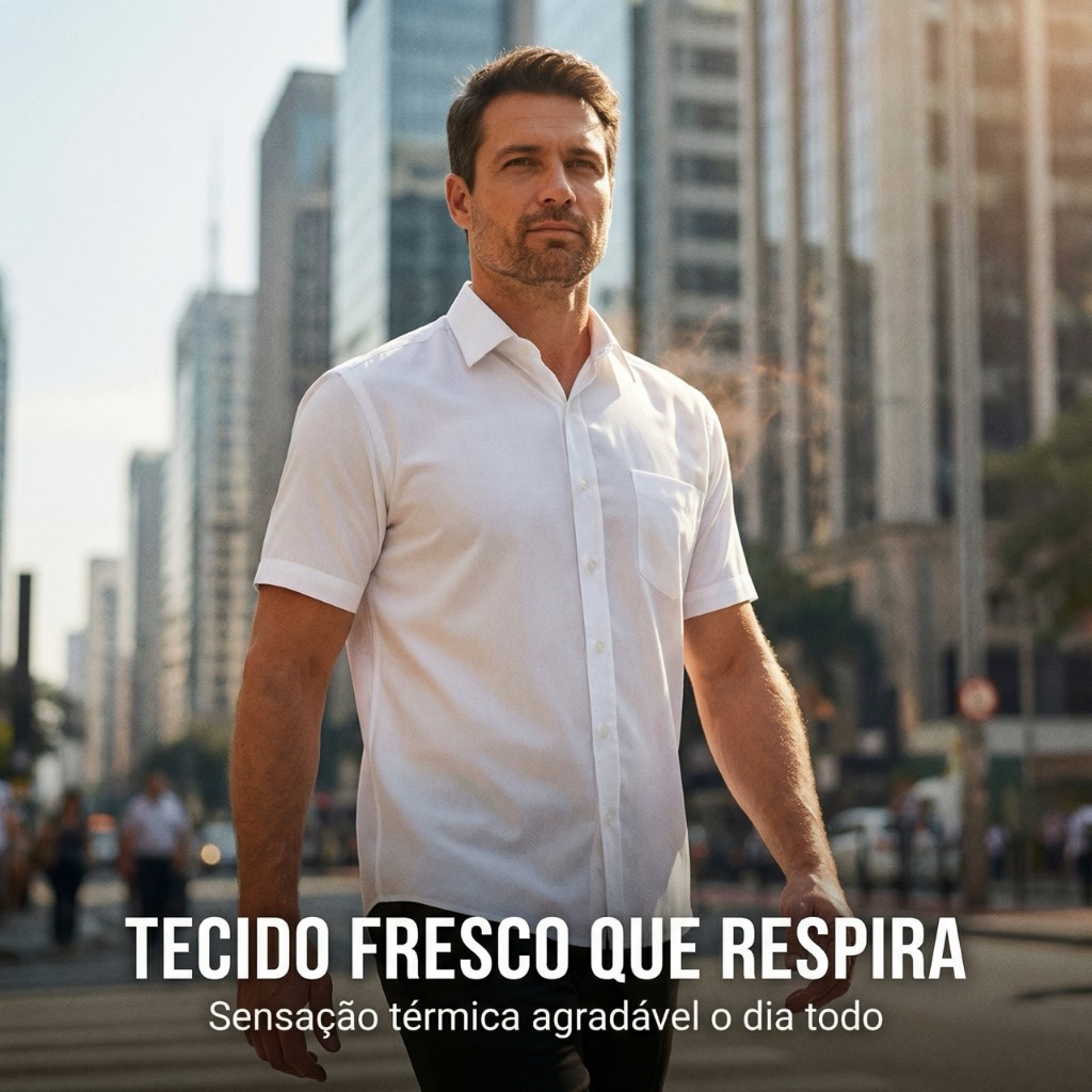 Camisa Social Masculina Manga Curta Amassa Elegante Camisa Social Masculina Elastano