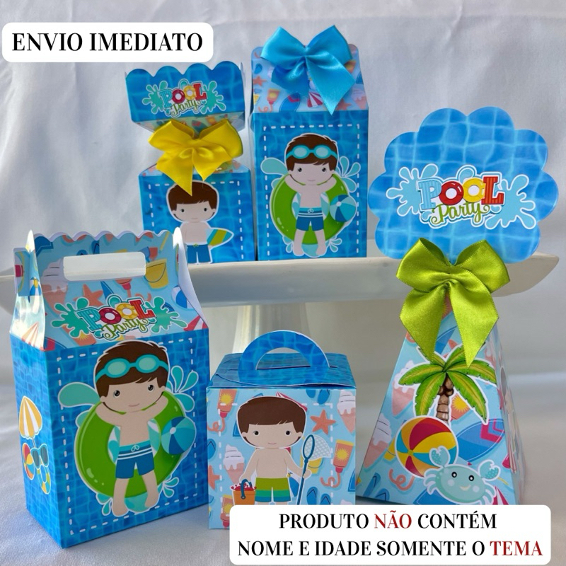 Caixinhas Personalizadas Festa na Piscina Masculina Pool Party\ Festa \ Lembrancinha\Aniversário\Pegue e Monte \Mimo\