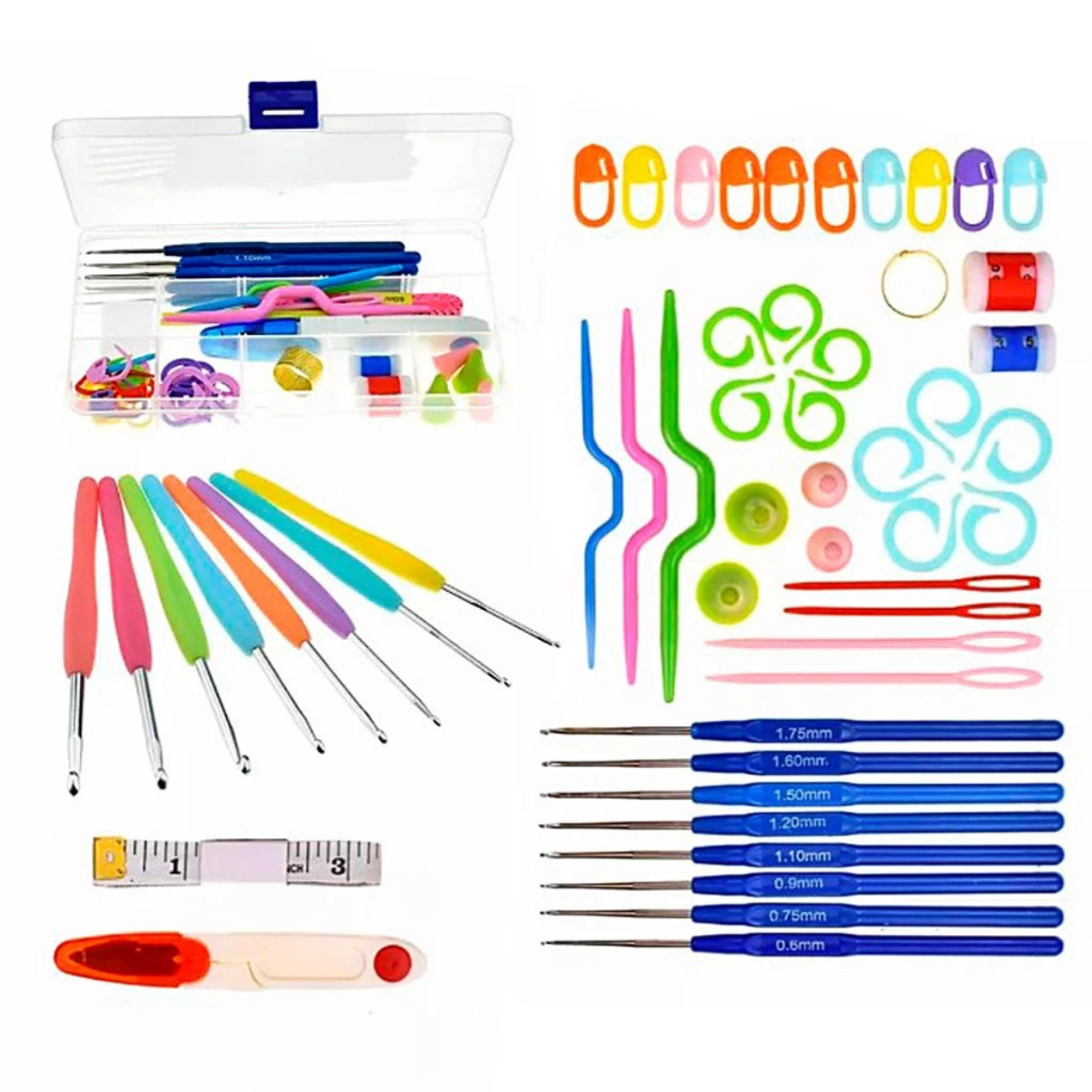 Kit Crochê Iniciante Acessórios Completo 16 Agulhas Soft + Estojo Organizador - Lanmax