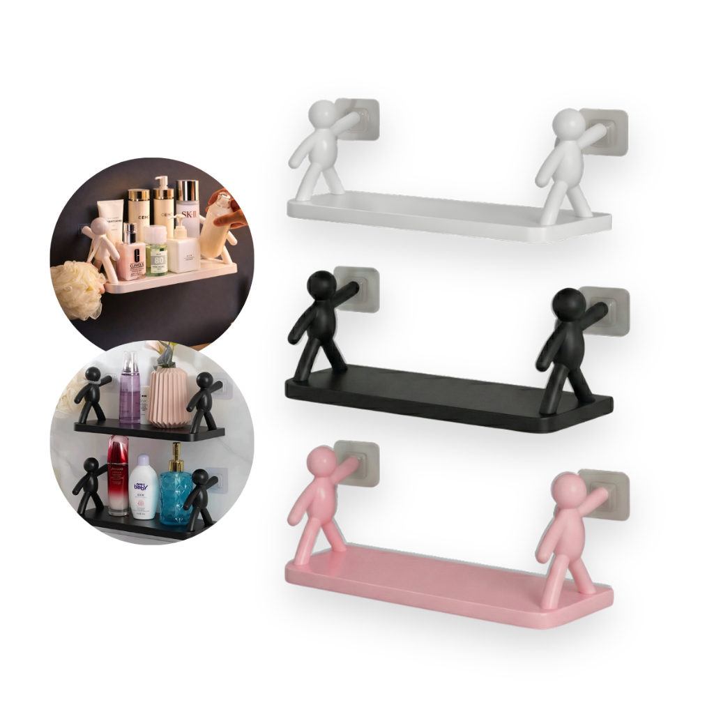 Kit 3 Suportes Prateleira Bonequinho Preto – Organização Moderna para Banheiro e Quarto