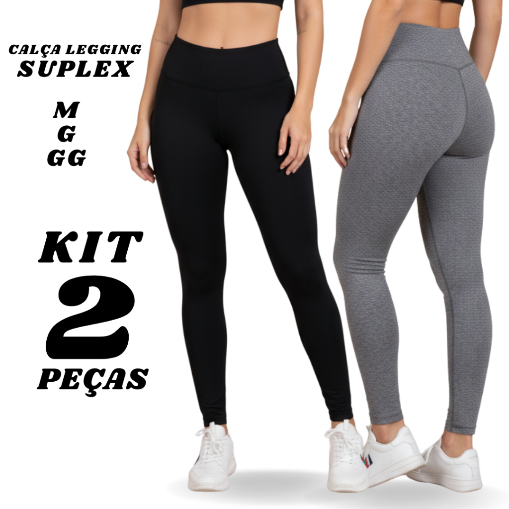 Kit 2 Calças Legging Feminina Não Fica Transparência Cintura Alta Academia Fitness 2024 Lisa Suplex