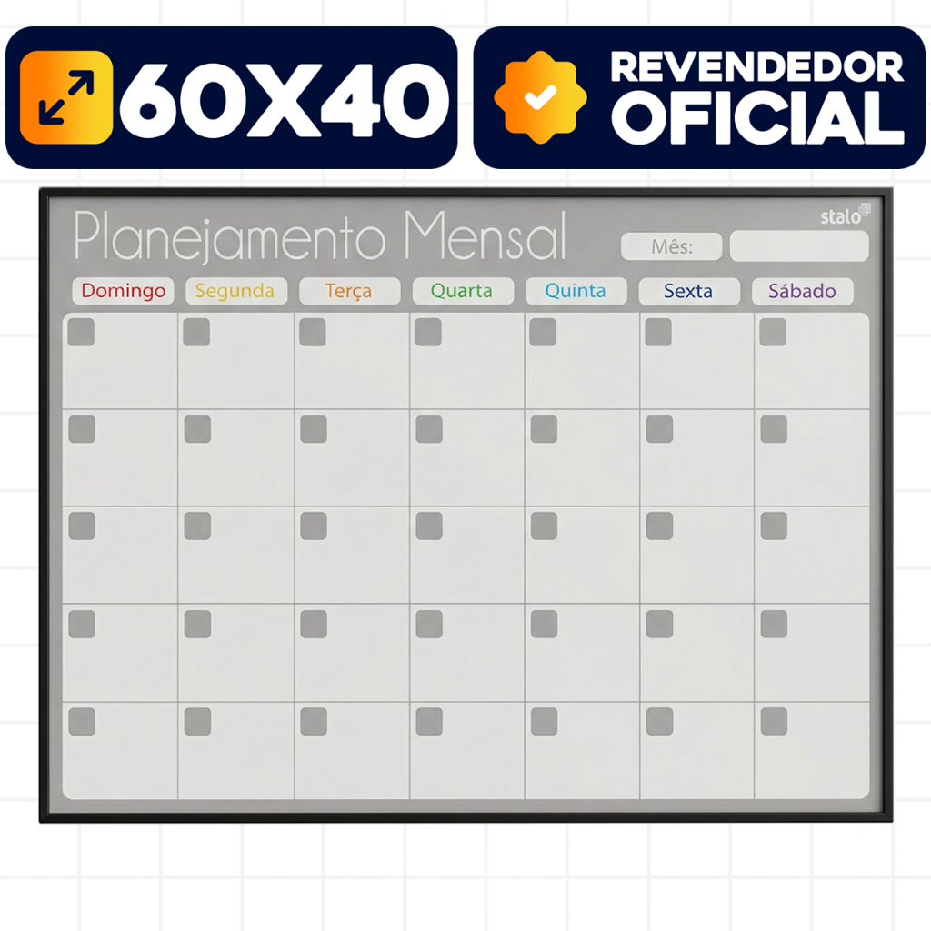 Planner Semanal Mensal 60x40cm Quadro Planejador Organizador Fit Cinza Agenda Stalo