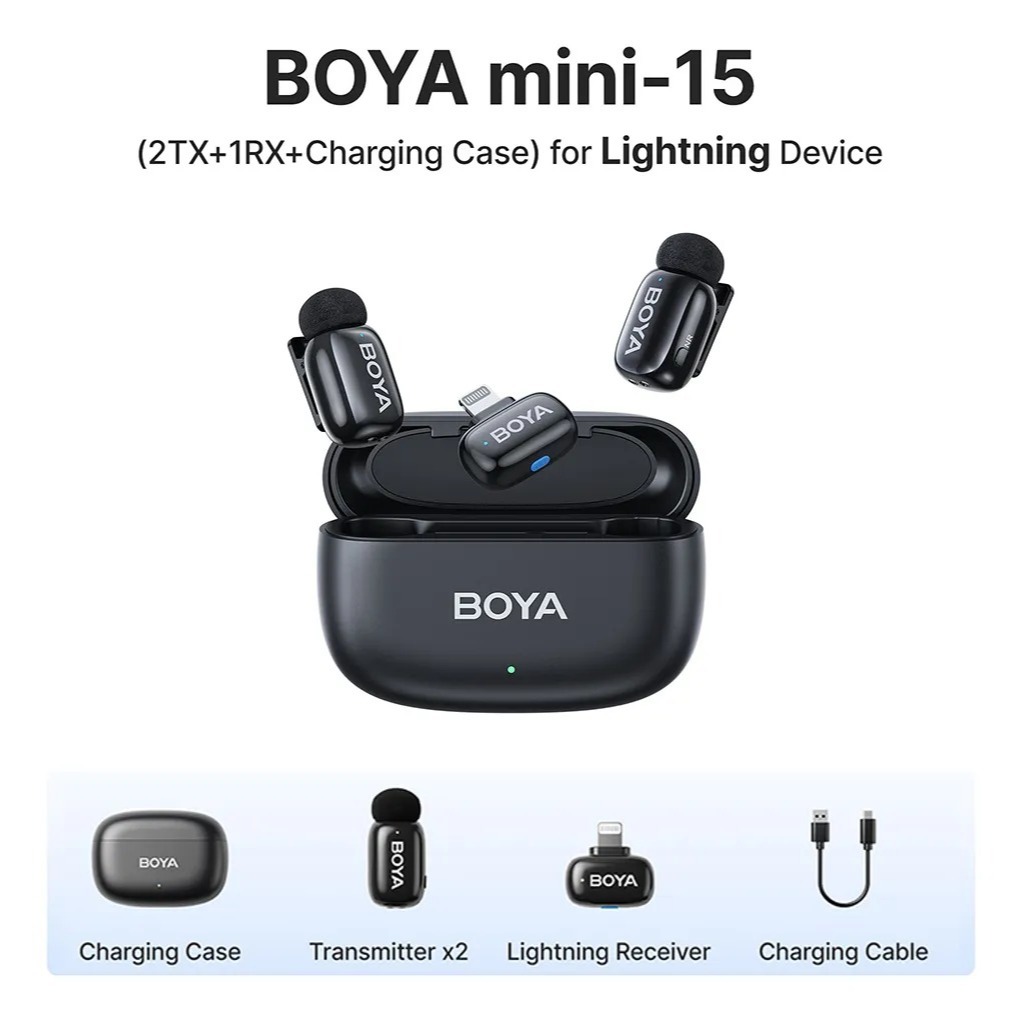 Microfone Sem Fio Boya Boyamini-15 Lapela Iphone Preto