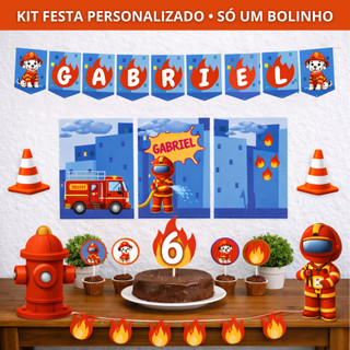 Kit Festa Só um Bolinho Bombeiro I Aniversário I Mesversário I Festa Escola I Kit Festa Personalizado I Decoração Festa