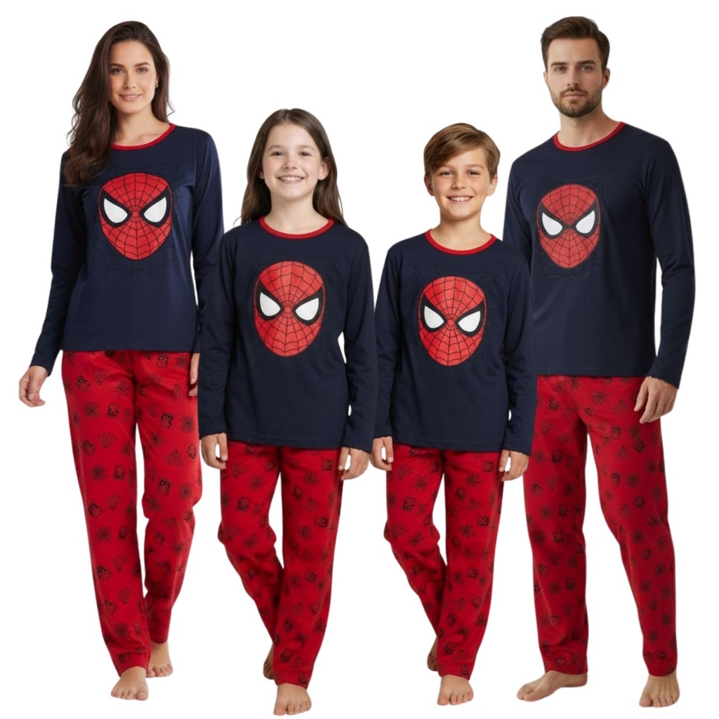 Kit Combinado Família Estampas Personagens Pijama Inverno Manga e Calça Longa Tal Pai Tal Mãe e Tal Filho Oferta