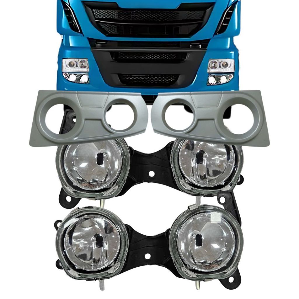 Kit Farol Neblina Auxiliar Duplo Para Iveco Stralis Tector Cursor Trakker + Moldura 5801350554