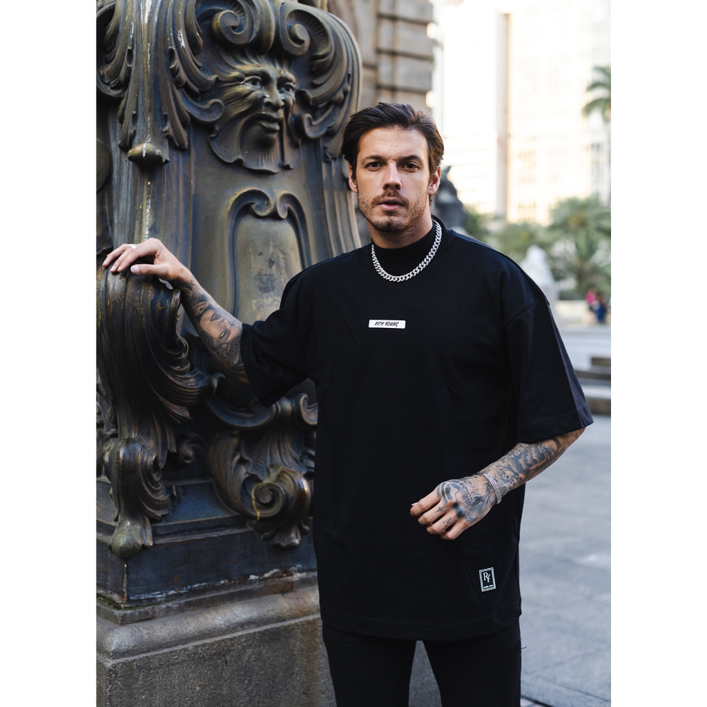 Camiseta Oversized Gola Alta Borracha StreetWear Masculina Unissex em Oferta na Shopee