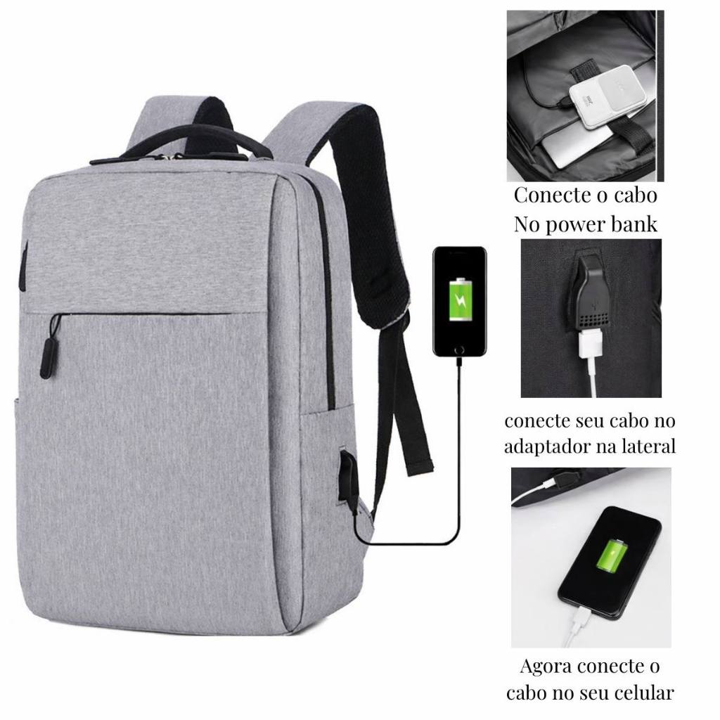Mochila de Trabalho Masculina Feminina Faculdade Cabe Notebook USB Resistente Muchila