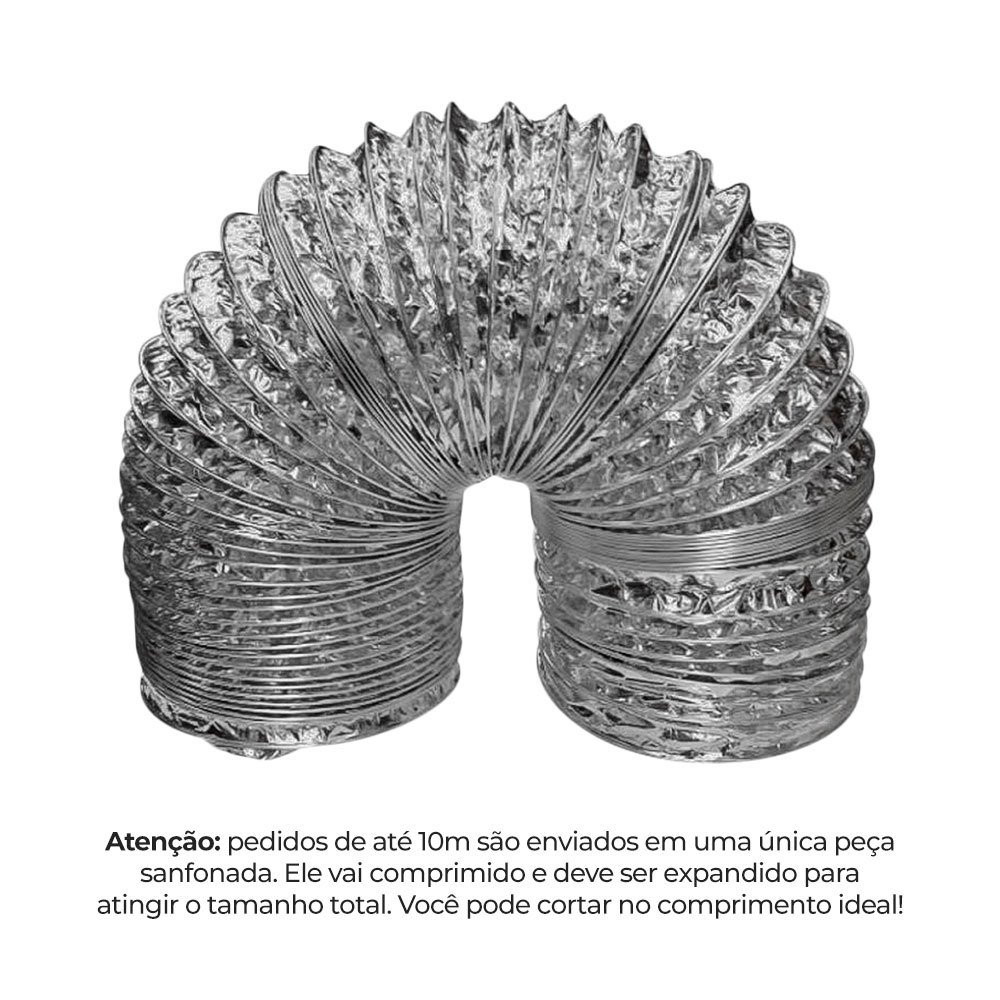 Duto Flexível Alumínio 100mm (4") para Exaustor, Coifa, Ar Condicionado, Secadora, Filtros de Ar ,Ventilação, Estufas