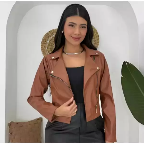 Jaqueta Feminina Couro Sintético Moda Inverno 2026 Barata e Estilosa