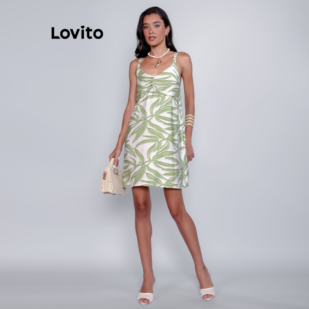 Lovito Bossa l Vestido Curto Feminino em Viscose com Estampa de Folhagens DRB15821613 · foto 2