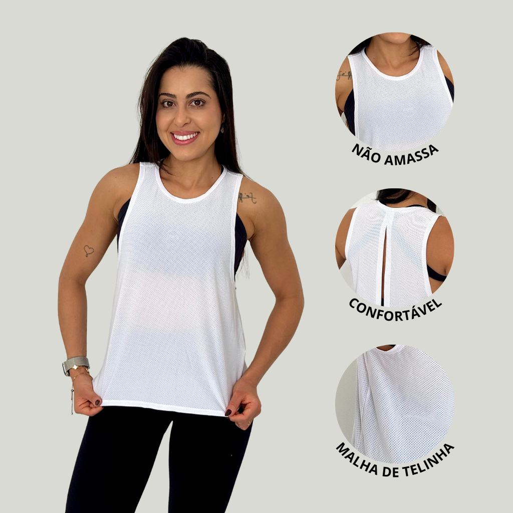 Regata Fitness Feminina Academia Dry Fit Tela Arejada em Oferta na Shopee