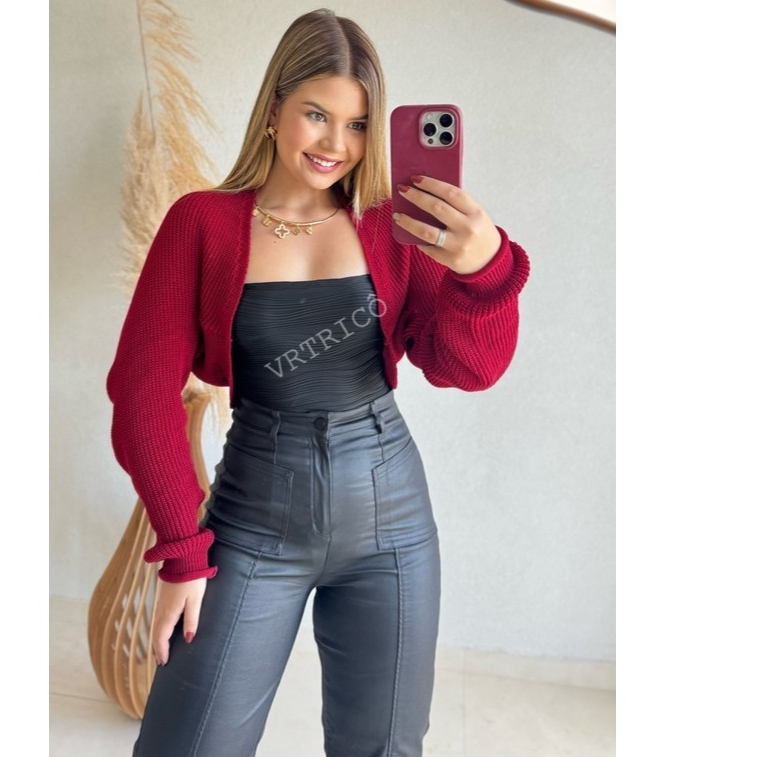 Casaco Cardigan Feminino Curto Tricot Lanzinha Casaquinho Feminino Moda Outono Inverno