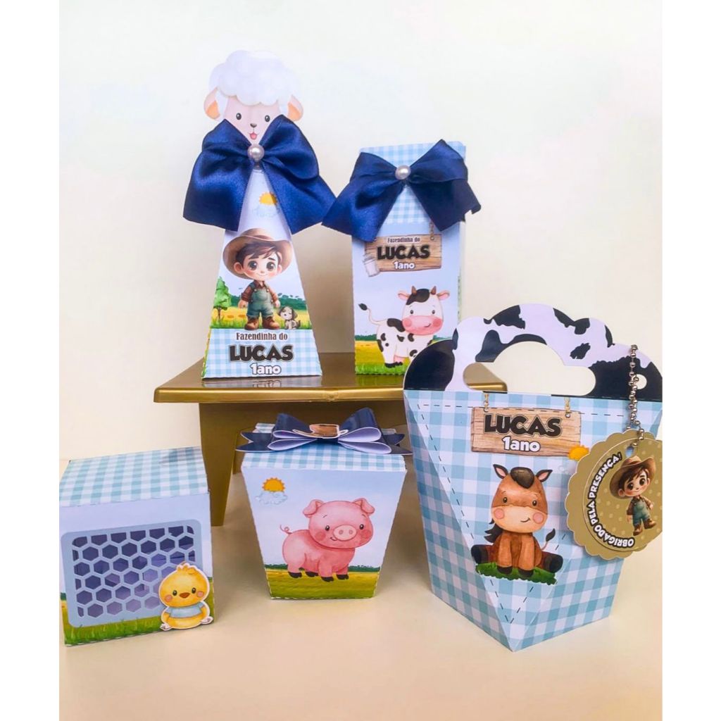 Kit Caixas Personalizadas Fazendinha Menino Aniversários/Festas/Mesversário/Lembrancinha de Festa