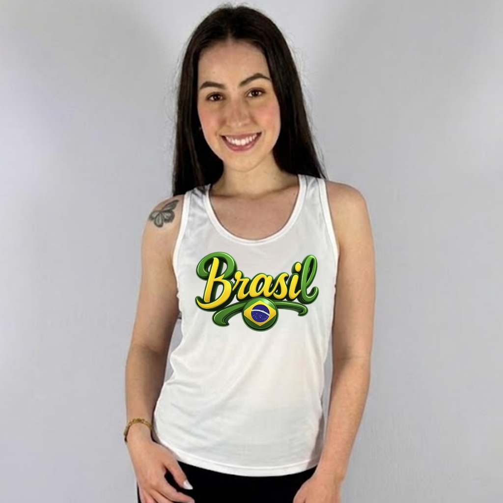 Regata Brasil Dry Fit Feminina Copa do Mundo Proteção UV