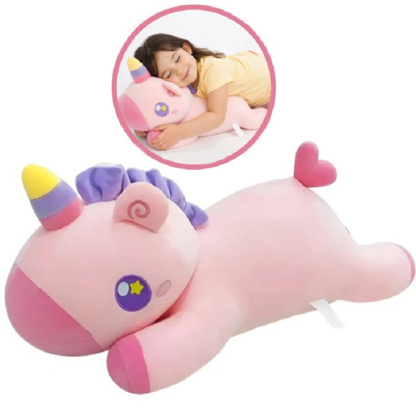 Unicórnio Grande 47cm Pelúcia Deitado Brinquedo Infantil Rosa Antialérgico em Oferta na Shopee
