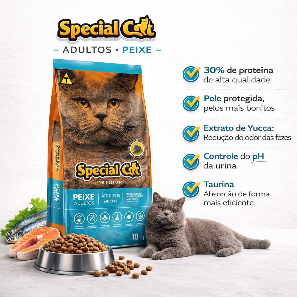 Ração Seca Special Cat Gatos Adultos Sabor Peixe 10.1kg em Oferta na Shopee