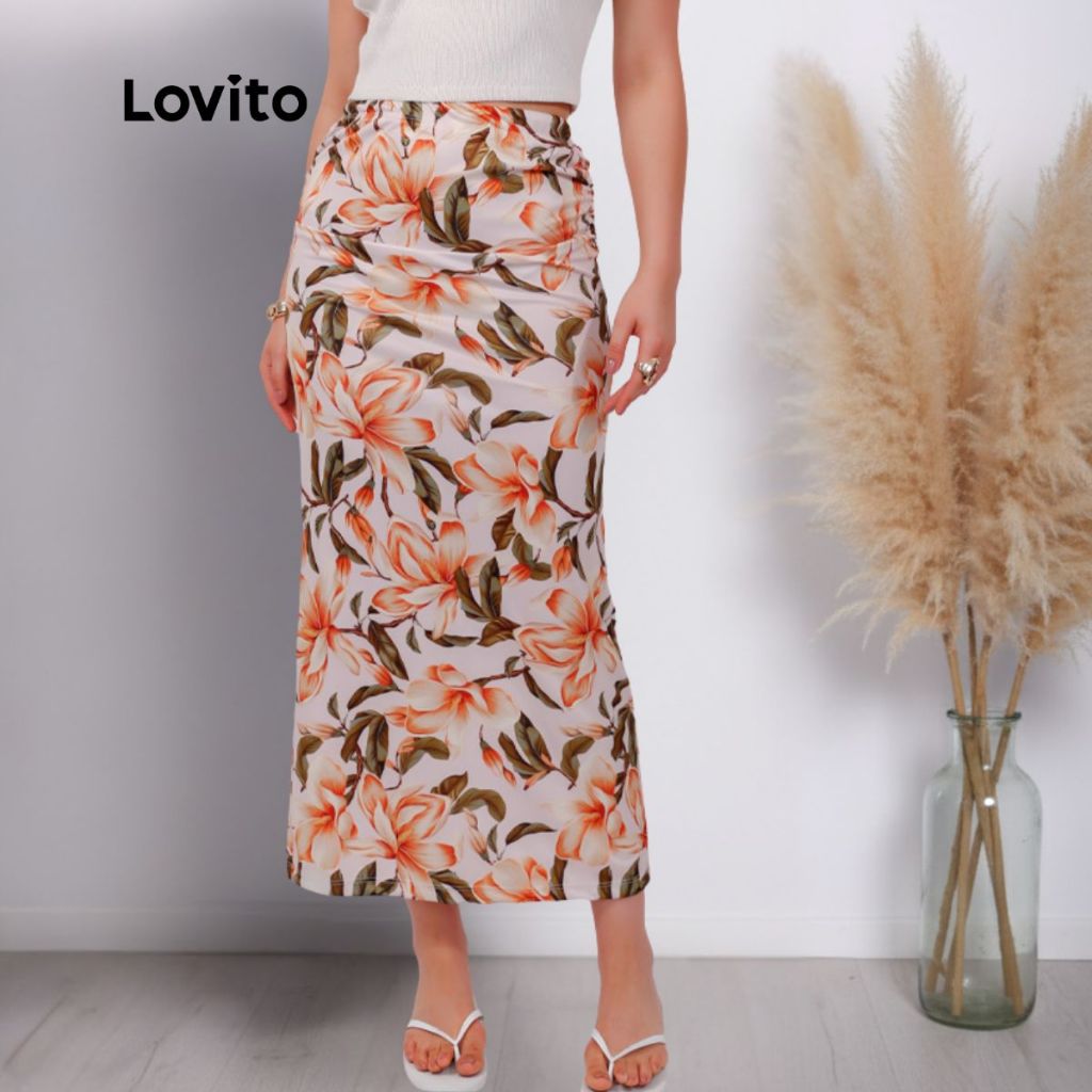 Lovito Bossa I Saia Feminina Longa Estampa Floral Lírios SKB1262BRL1292 em Oferta na Shopee