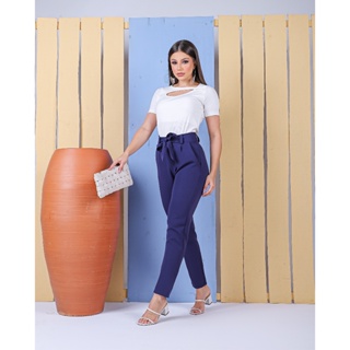 Calça de Alfaiataria Feminina com Faixa (P ao GG) em Oferta na Shopee