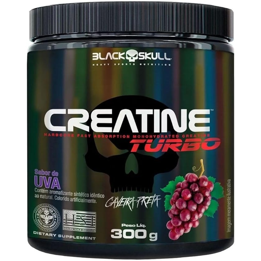 Creatine Turbo BlackSkull - Creatina Monohidratada em pó, (300g Pote, uva)