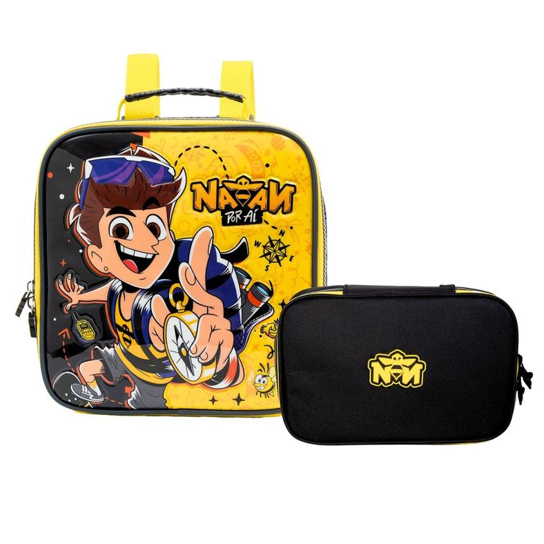 Kit Conjunto Escolar Infantil Menino Gamer Youtuber Natan Por Aí Lancheira Térmica + Estojo Box Original