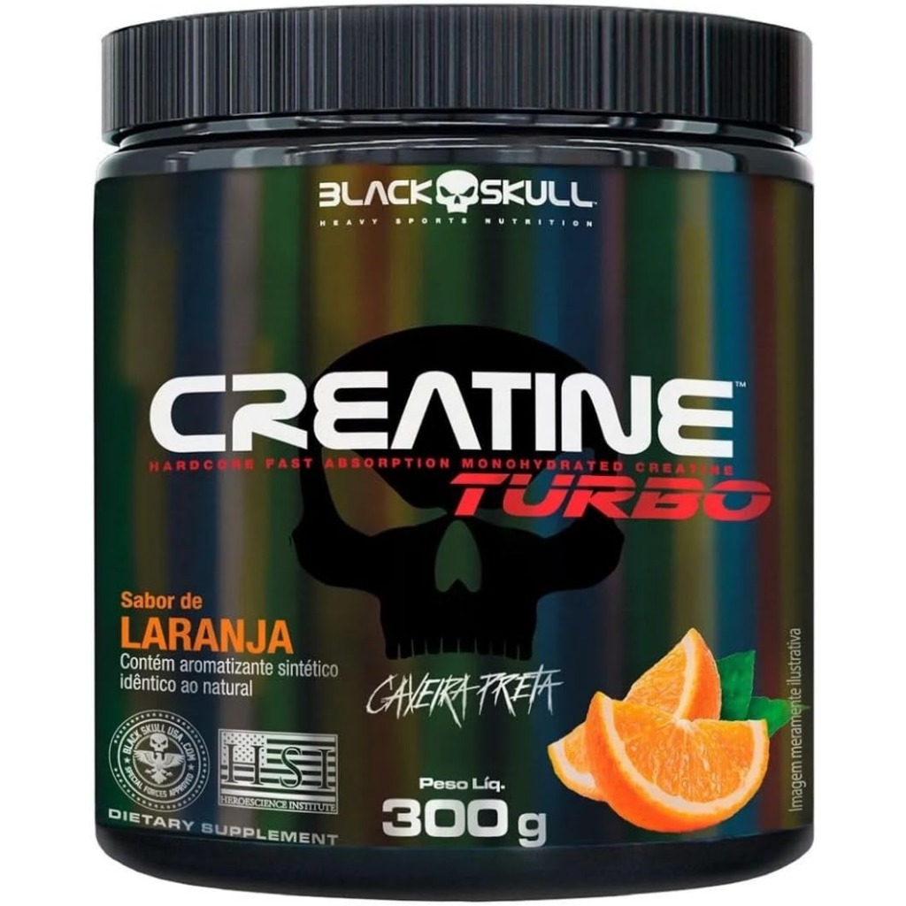 Creatine Turbo BlackSkull - Creatina Monohidratada (300g Pote, Laranja)