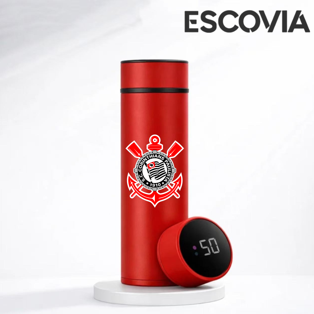 Garrafa Térmica Aço Inoxidavel Time de Futebol Corinthians com Medidor De Temperatura Digital 500ml